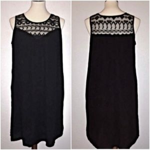 Loose Boho Dress Black Sz 8 Lined Pockets Lace